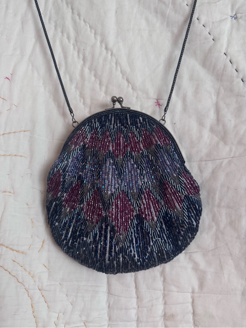 Le Regale Beaded Cocktail Bag in Navy Purple and Burgundy